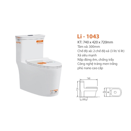 Bàn Cầu 1 khối Lionstp LI-1043